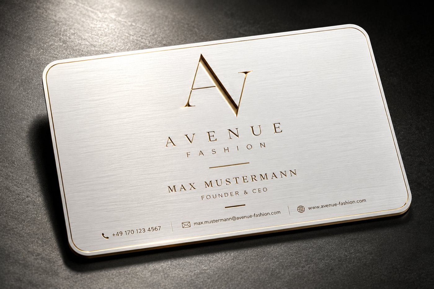 White business card concept with gold typography